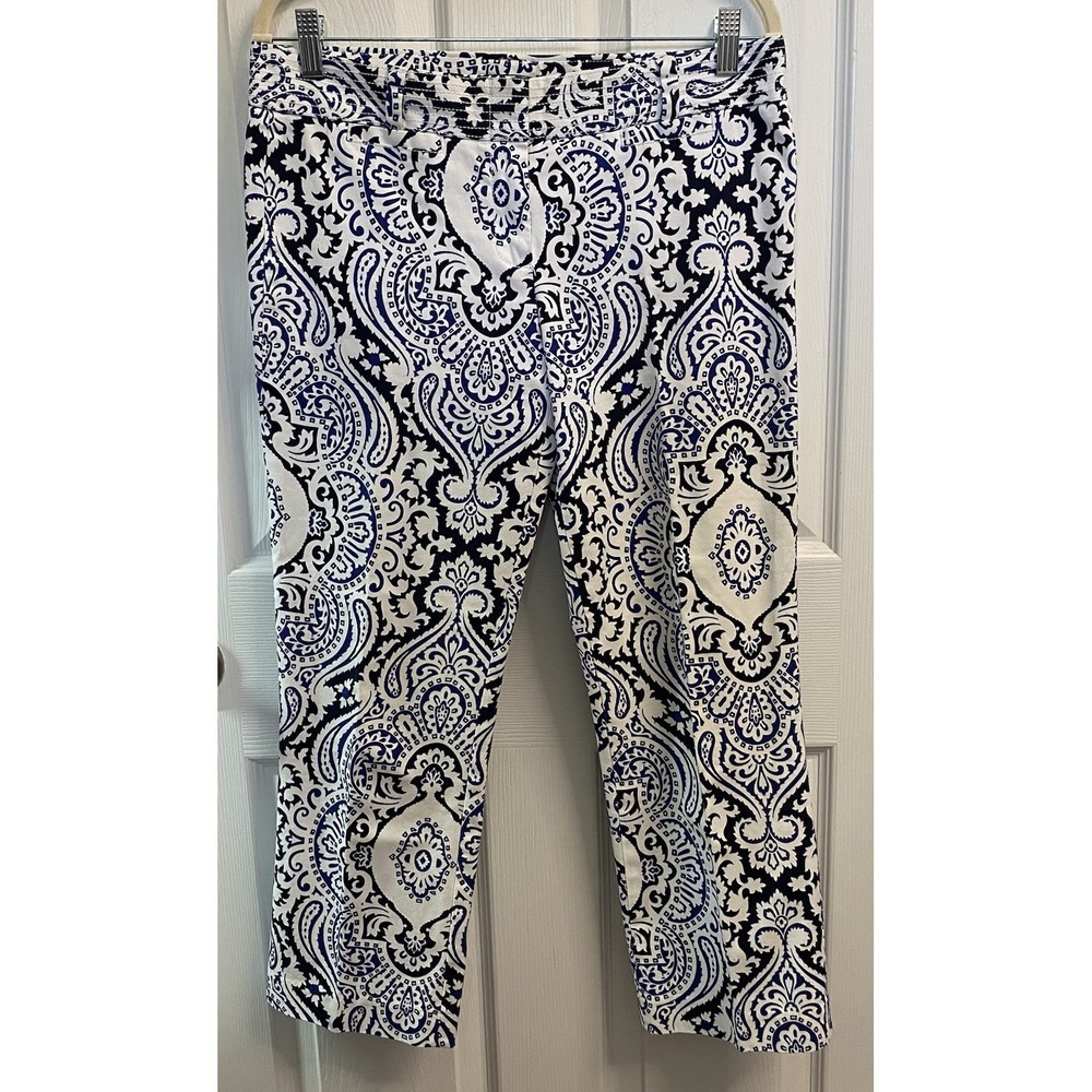 J. Crew Womens Curvy Fit Jean Pants Paisley Navy Blue&White Stretch Sz. 6
